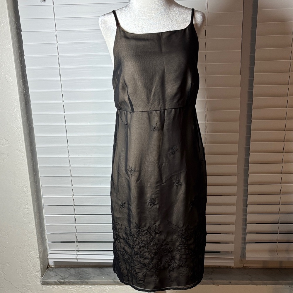 Vintage Black Sheer Embroidered Dress Mesh Floral Midi Goth Grunge SZ 6